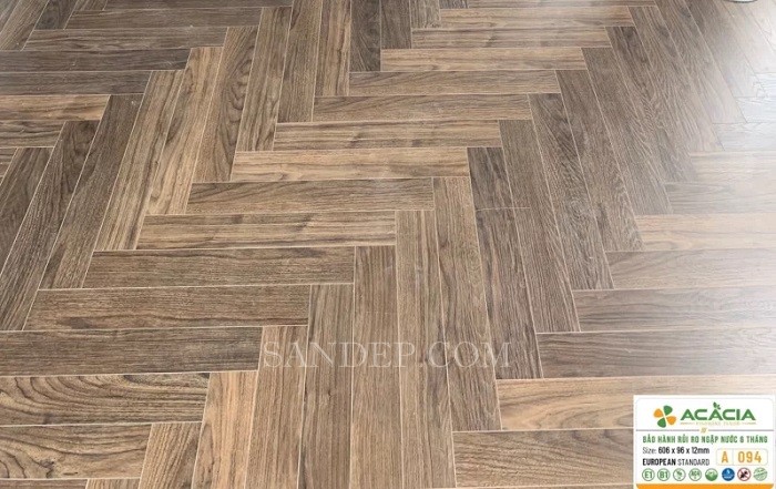 Sàn gỗ xương cá Acacia A094 cốt xanh 12mm