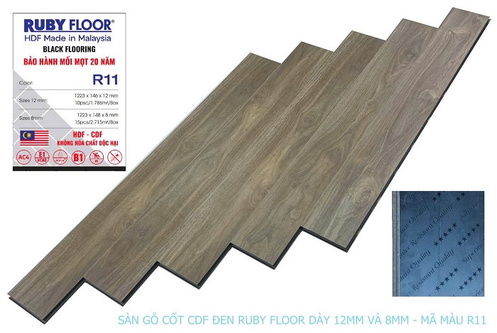 Sàn gỗ Ruby Floor cốt đen R11