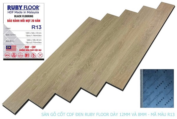 Sàn gỗ Ruby Floor cốt đen R13