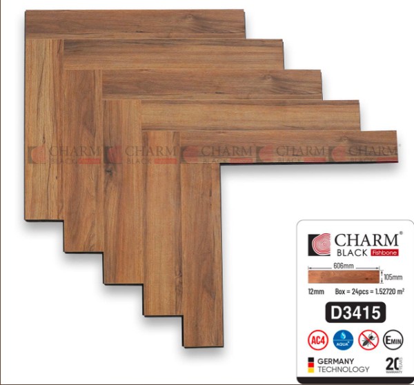 Sàn gỗ Charm Wood 12mm xương cá cốt đen