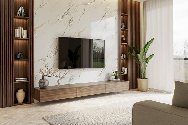 ốp tường nhựa giả gỗ phòng khách