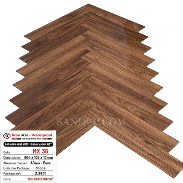 Sàn gỗ KrooStar - Waterproof xương cá MX36