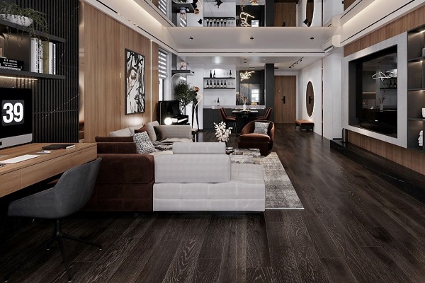 sàn gỗ phòng khách màu đẹn