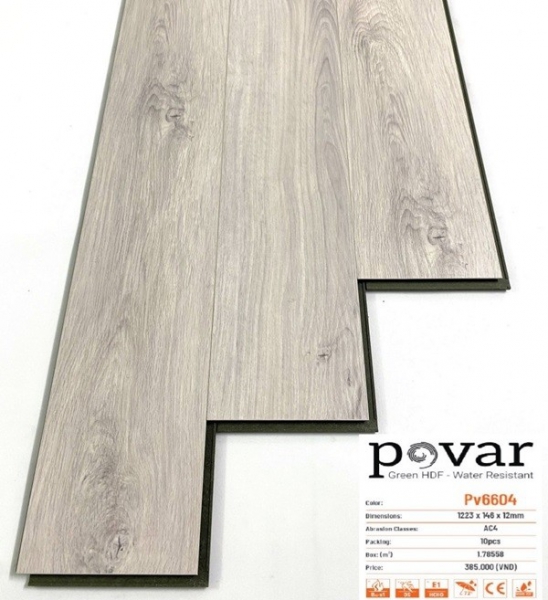 Sàn gỗ POVAR PV6604 – Xám sồi sáng Bắc Âu