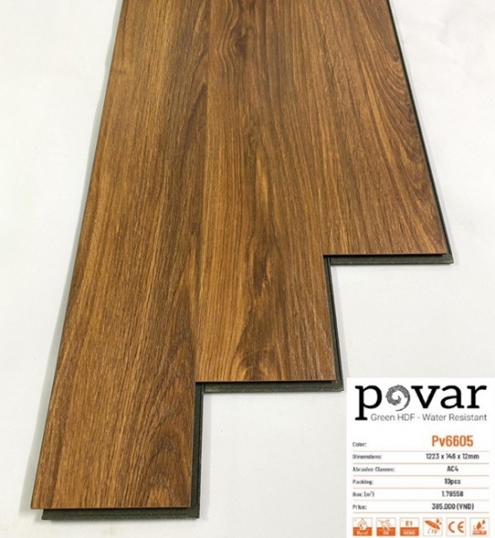 Sàn gỗ POVAR PV6605 – Nâu đồng ánh sồi sang trọng