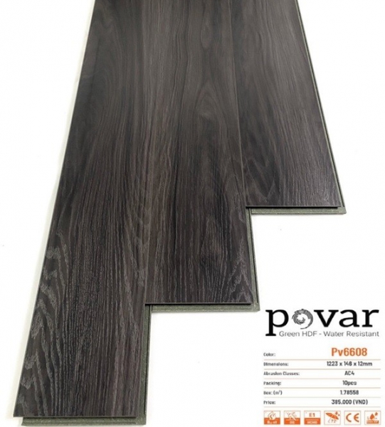 Sàn gỗ POVAR PV6608 – Đen gỗ cháy mạnh mẽ