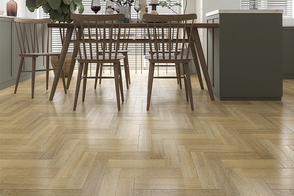 Mẫu sàn gỗ xương cá lát phòng bếp