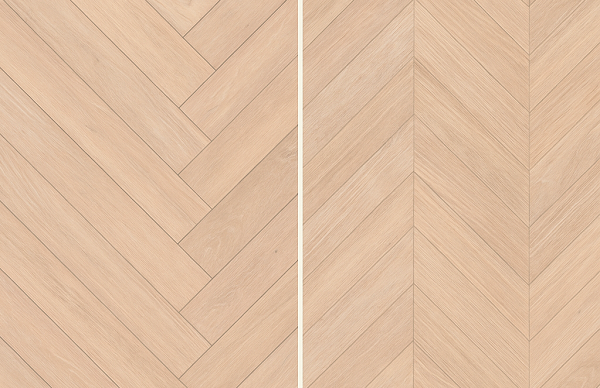 Sàn gỗ Heringbone bên trái, sàn gỗ Chevron bên phải