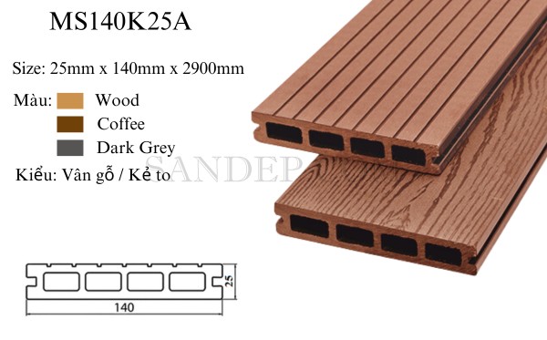 Sàn gỗ nhựa Tecwood rỗng 4 lỗ vuông