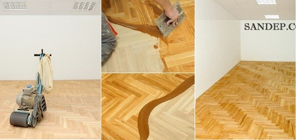 Từ chà nhám đến phủ sơn sàn gỗ sồi xương cá
